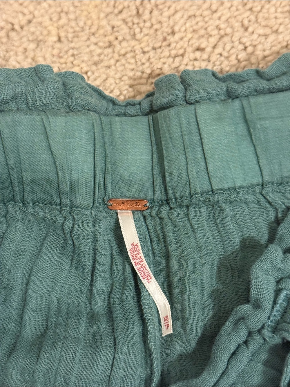 Free People Seafoam Green Elastic Waist Pull-On Trousers with tie